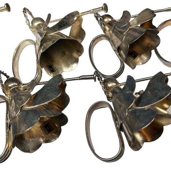 Vtg Set of 13 8 Silver Plated 5 Brass Angels Horns Napkin Rings Christmas 2” - Picture 5 of 9